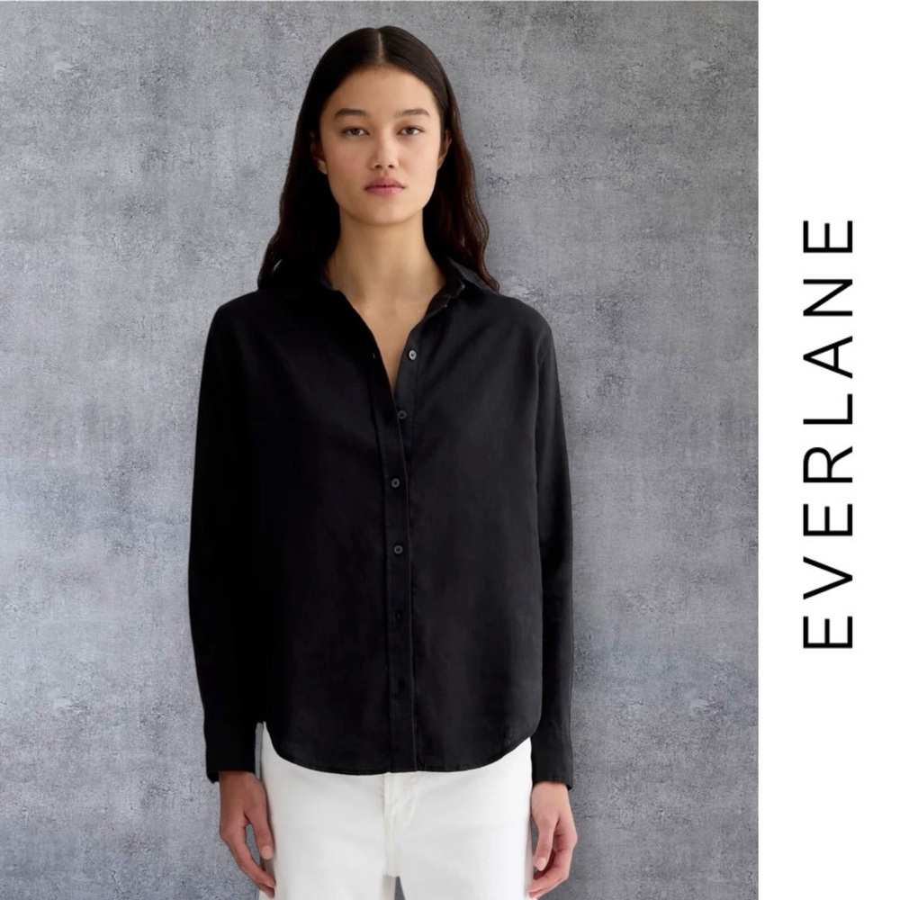 Everlane Black Must Have Shirt in Linen, Size 6, MSRP $98